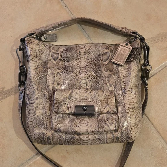 Coach Kristen Brown Tan‎ Embossed Python Leather Purse Hobo E1026 15361 - Picture 2 of 16